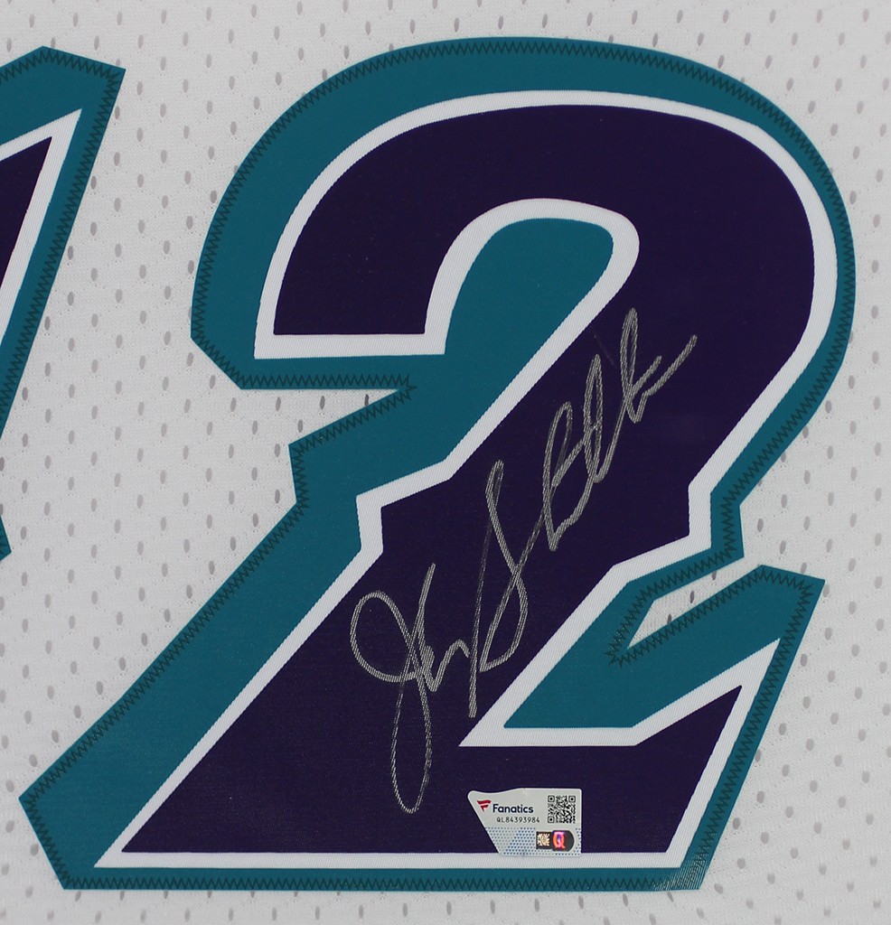 John Stockton Autographed & Framed White Utah Jersey Auto Fanatics Cert