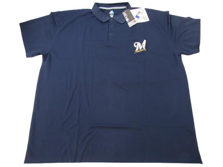 New Milwaukee Brewers Mens Sizes 4XL-5XL-6XL Majestic Blue Polyester Polo Shirt