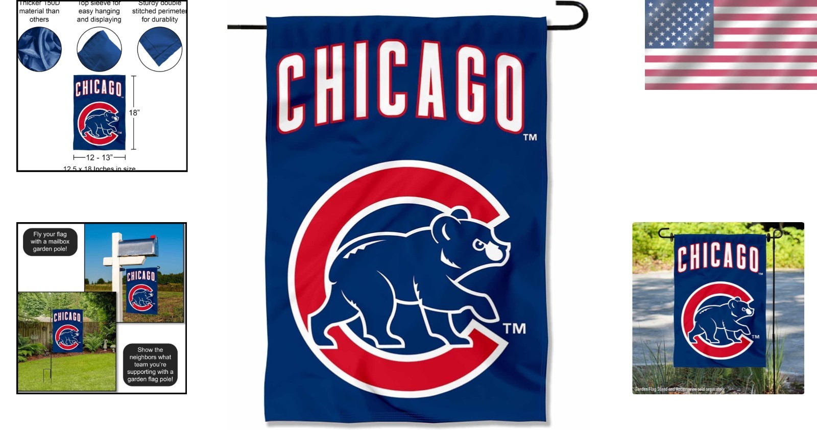 18×12.5 Chicago Cubs Double-Sided Garden Flag – Ideal for Home & Garden Decor