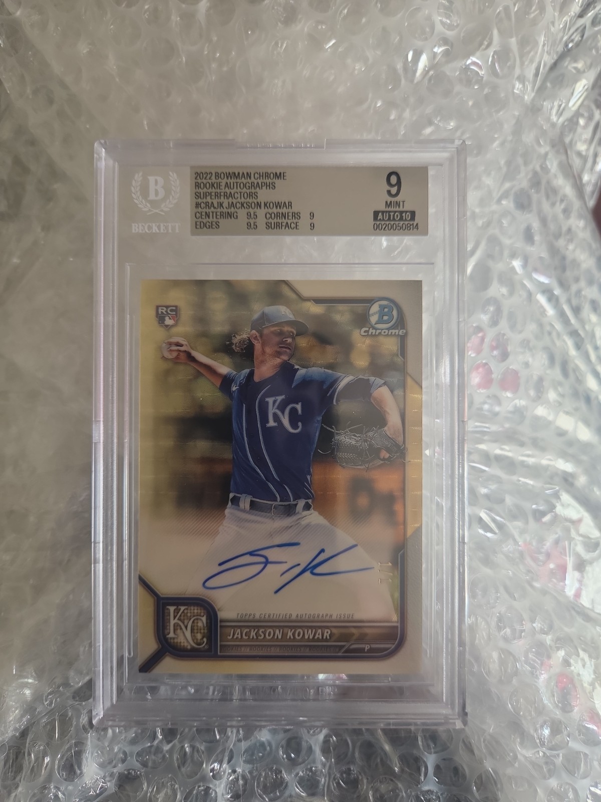 💥2022 Bowman Chrome Rookie Jackson Kowar Superfractor Auto 1/1 BGS 9💥