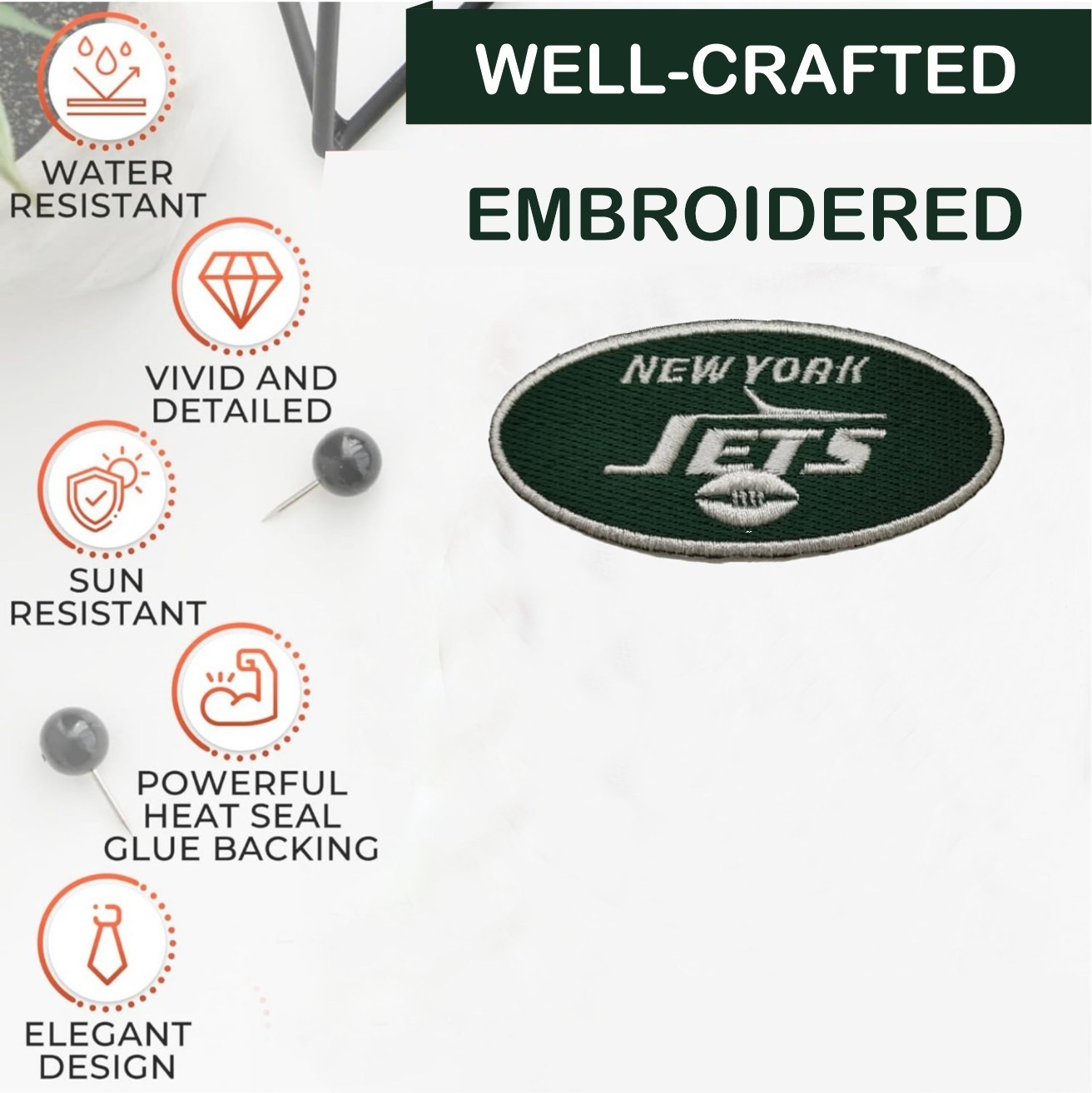 New York Jets NFL Team Logo Iron On Patch – Sew Patch – Embroidered Patch
