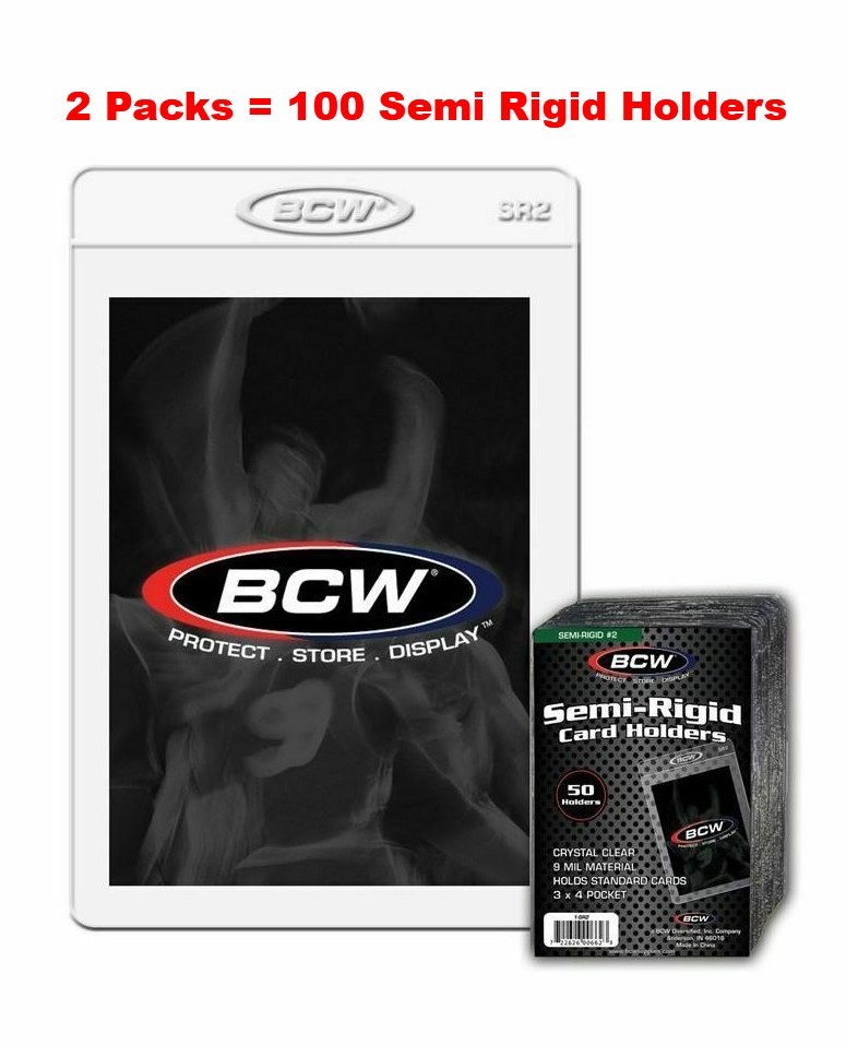 Lot of 100 BCW Semi Rigid #2 Clear Plastic Standard Trading Card Holders sleeves