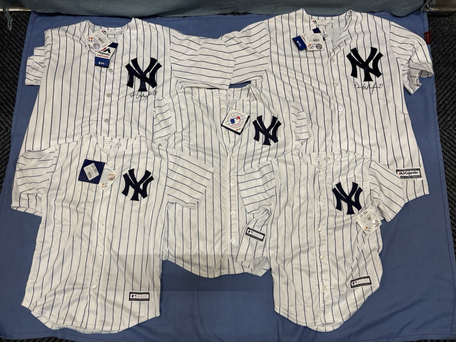 Lot Of 5 New Your Yankees Jersey Cool Base Mens Size LG Youth 14/16 10/12 8/9