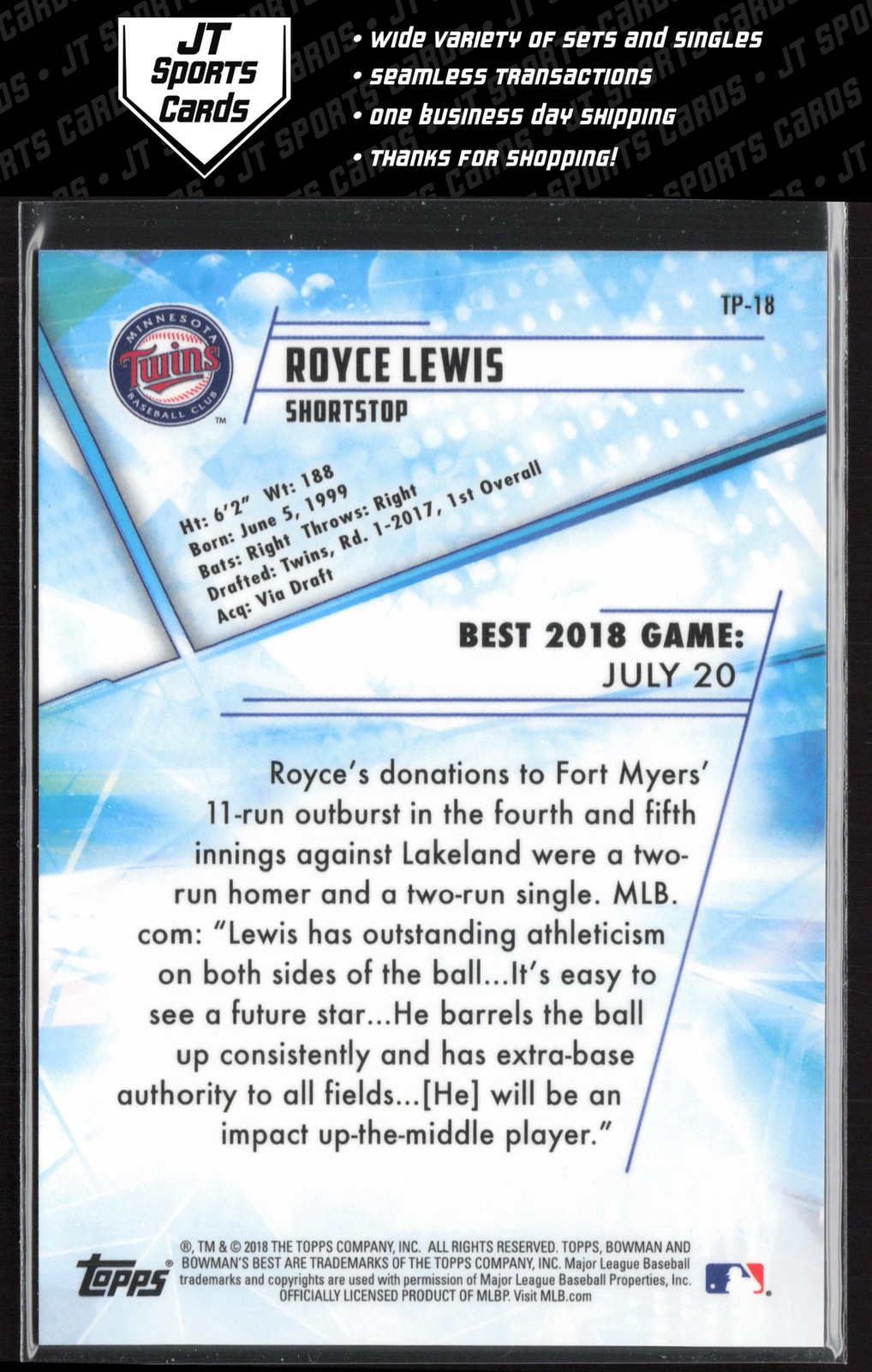 2018 Bowmans Best Royce Lewis TP-18 Purple Refractor /250 Minnesota Twins