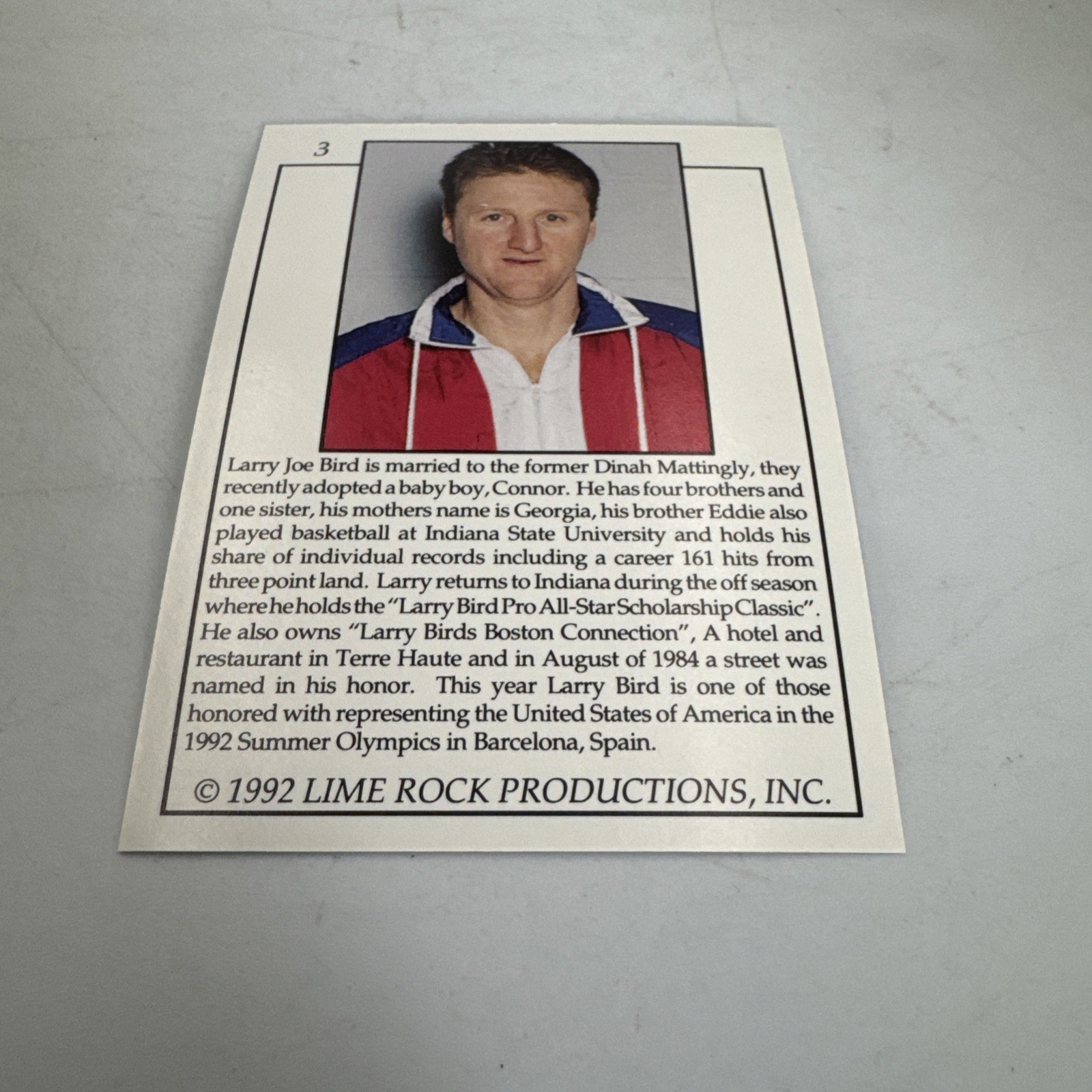 1992 Limited Edition Larry Bird Hologram 3 Card Set by Lime Rock With COA