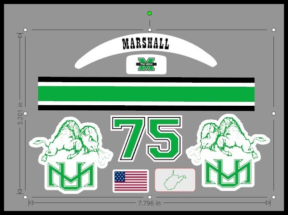 FULL SIZE Marshall Thundering HerdHelmet Alternative Decals honoring the 75