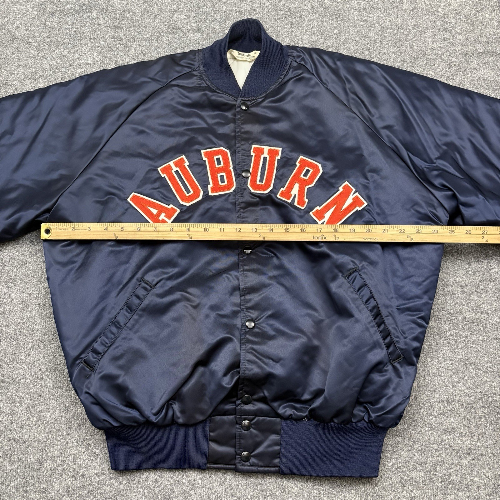 Vintage 80s Auburn Tigers Jacket Mens XL Blue Satin Bomber Sewn Quilted USA NCAA