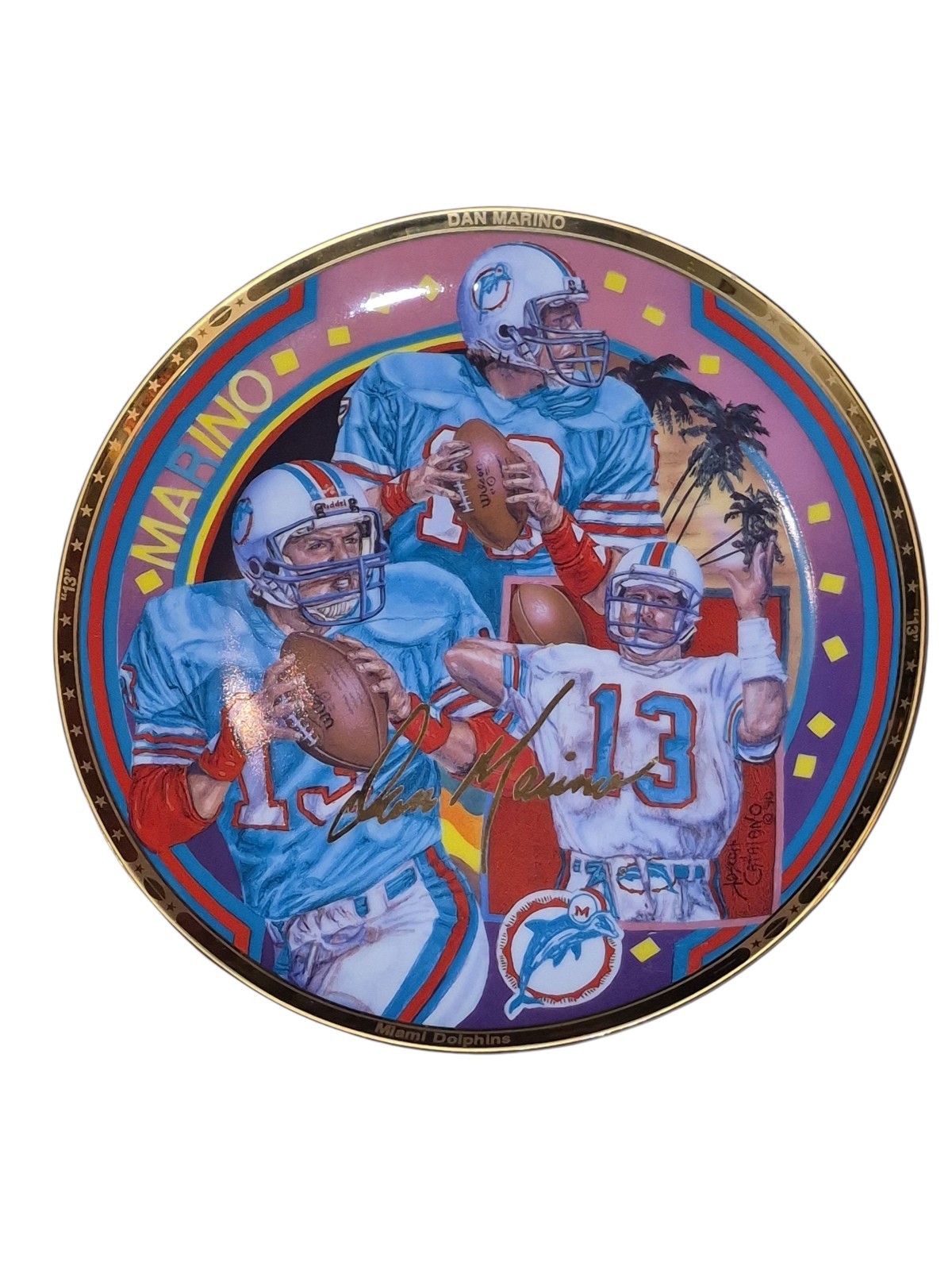 Dan Marino 1990 Miami Dolphins Autographed 10.5 Inch Plate With C. O. A. #0211