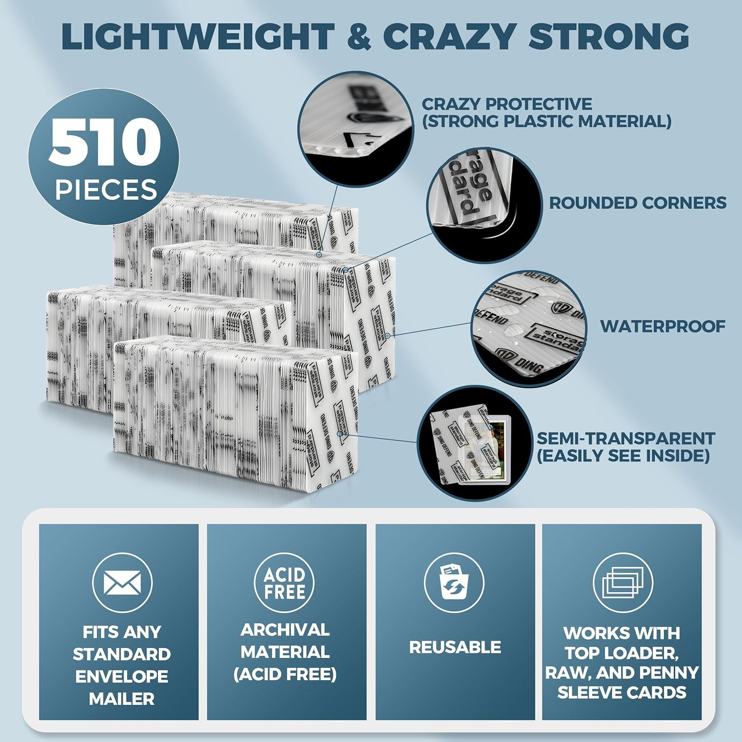 Trading Card Shipping Protectors 510 Pack 3.5” X 4.5” – Premium Ultra Strong