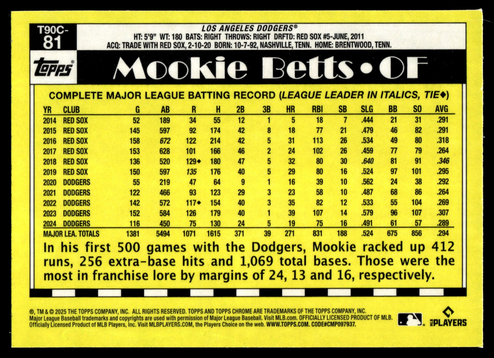 2025 Topps #T90C-81 Mookie Betts 35th Anniversary Chrome Mojo