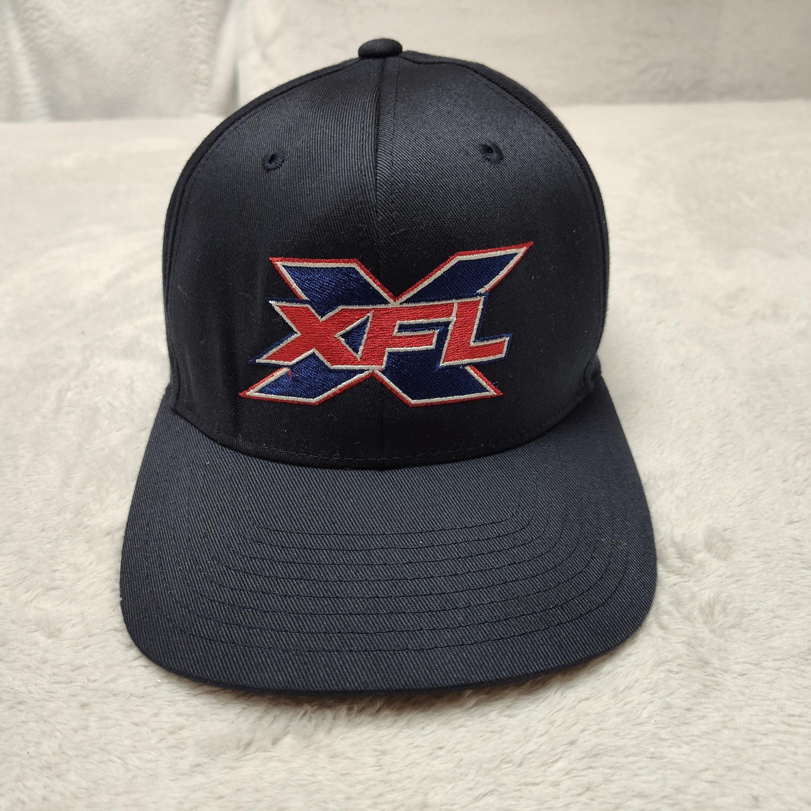 XFL UNK Hat Cap Strap Back Mens L Blue Football Flexfit Yupoong Stretch