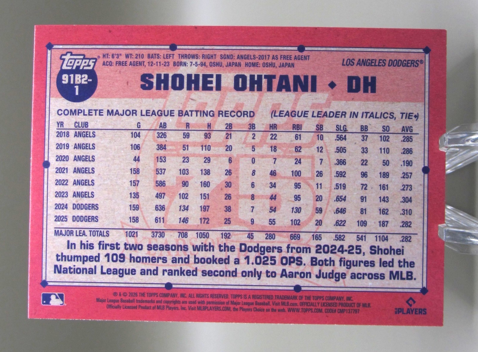 2026 Topps Series 2 1991 Shohei Ohtani Dodgers #91B2-1