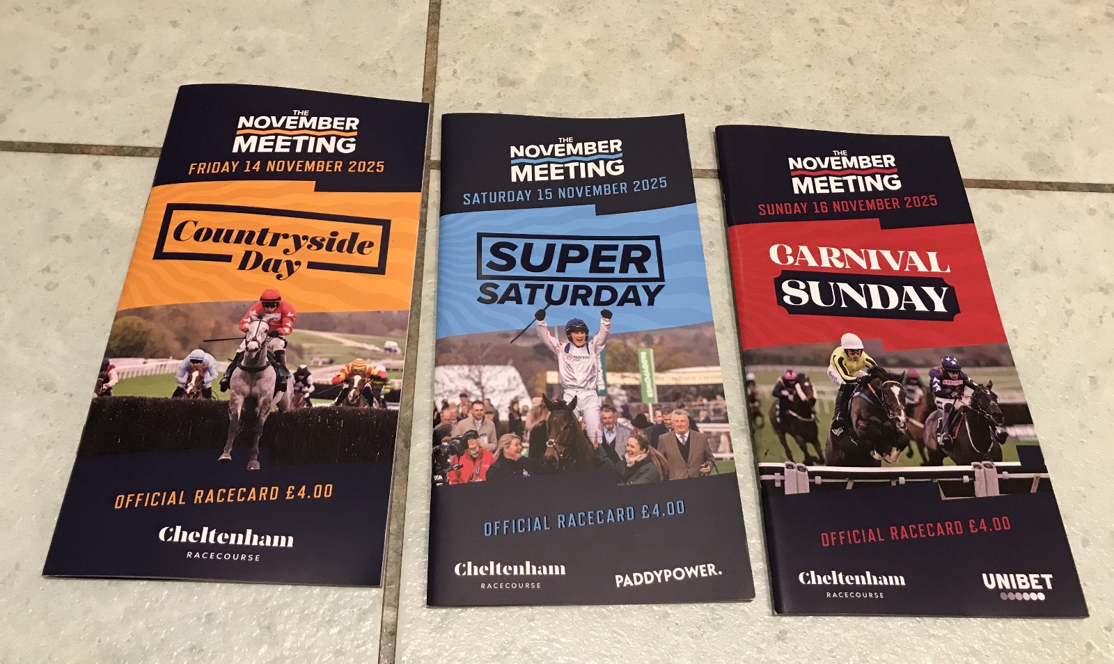 CHELTENHAM RACE CARDS – 14TH 15TH 16TH NOVEMBER 2025 – ALL THREE DAYS – MINT