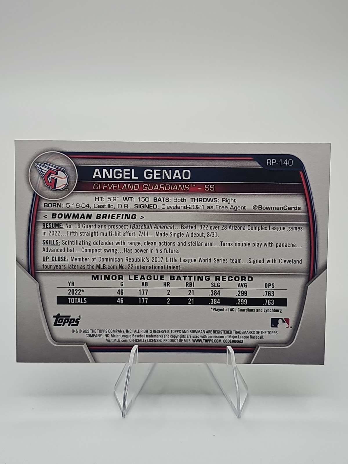 2023 Bowman Paper 1st Angel Genoa #BP-140 Cleveland Guardians