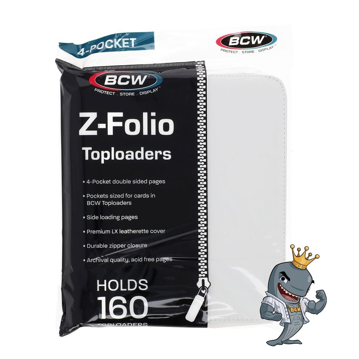 BCW Z-Folio 4 Pocket ZIPPER Toploader Album – White HOLDS TOPLOADER FREE SHIP