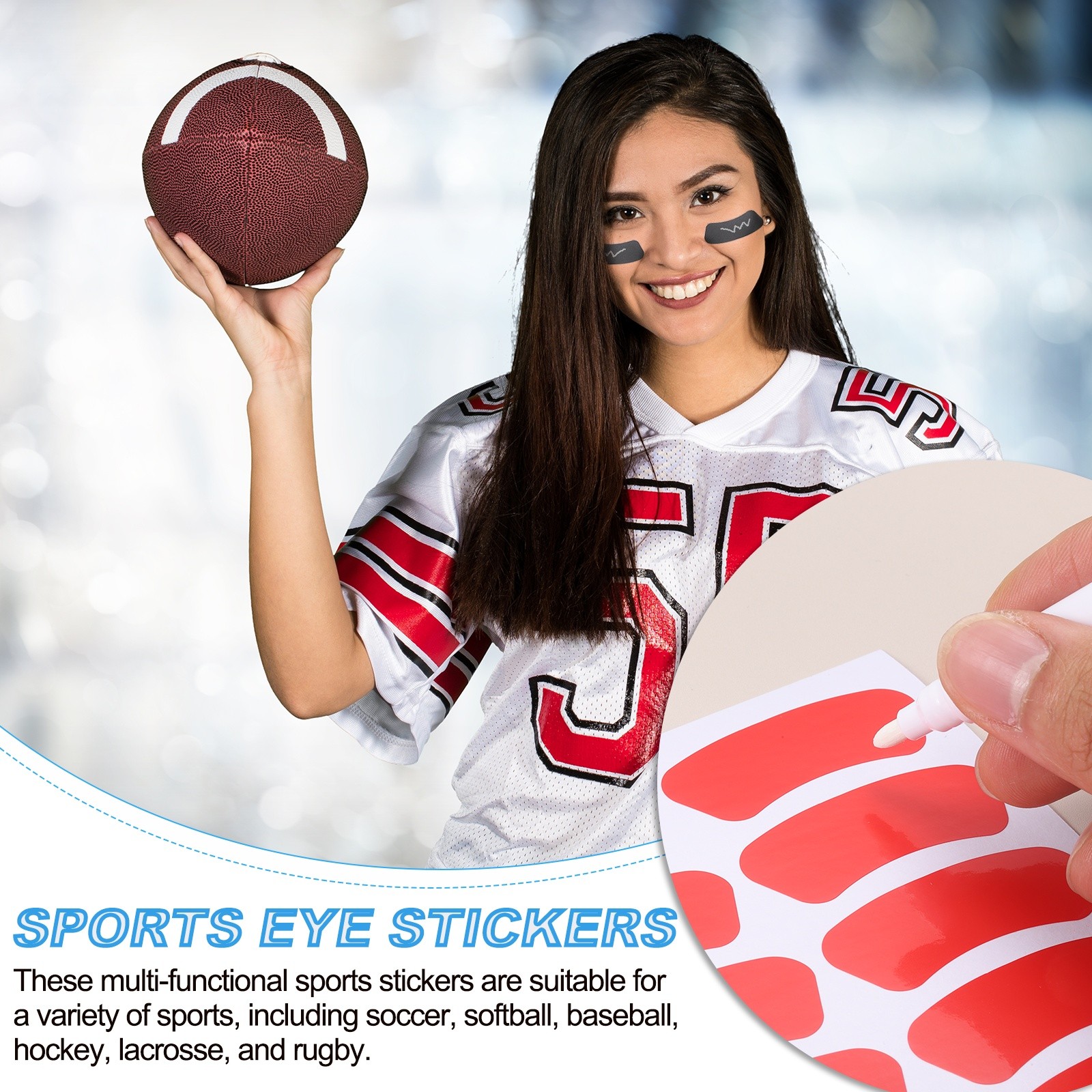 120 Pair Sports Eye Stickers Face Stickers with 1Pcs White Pencil Red