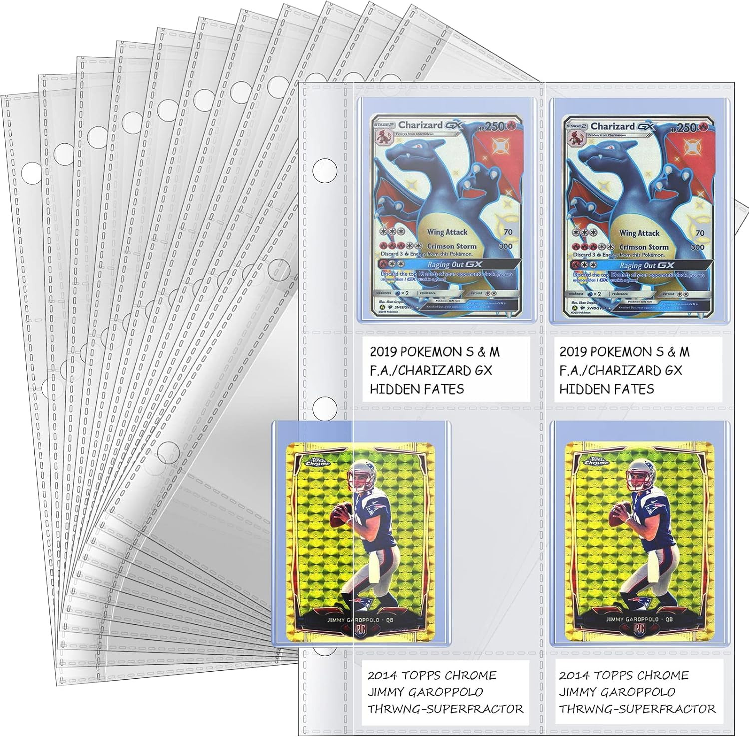 50Ct 4-Pocket Top Loader Sleeves – Trading Card Binder Pages for 3-Ring