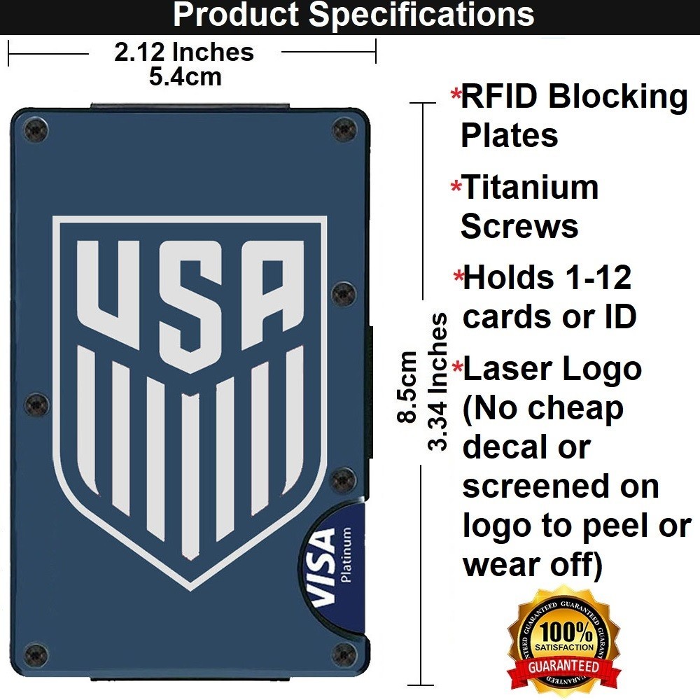 United States Soccer Team Titanium Carbon Fiber Blue RFID Blocking Wallet D7