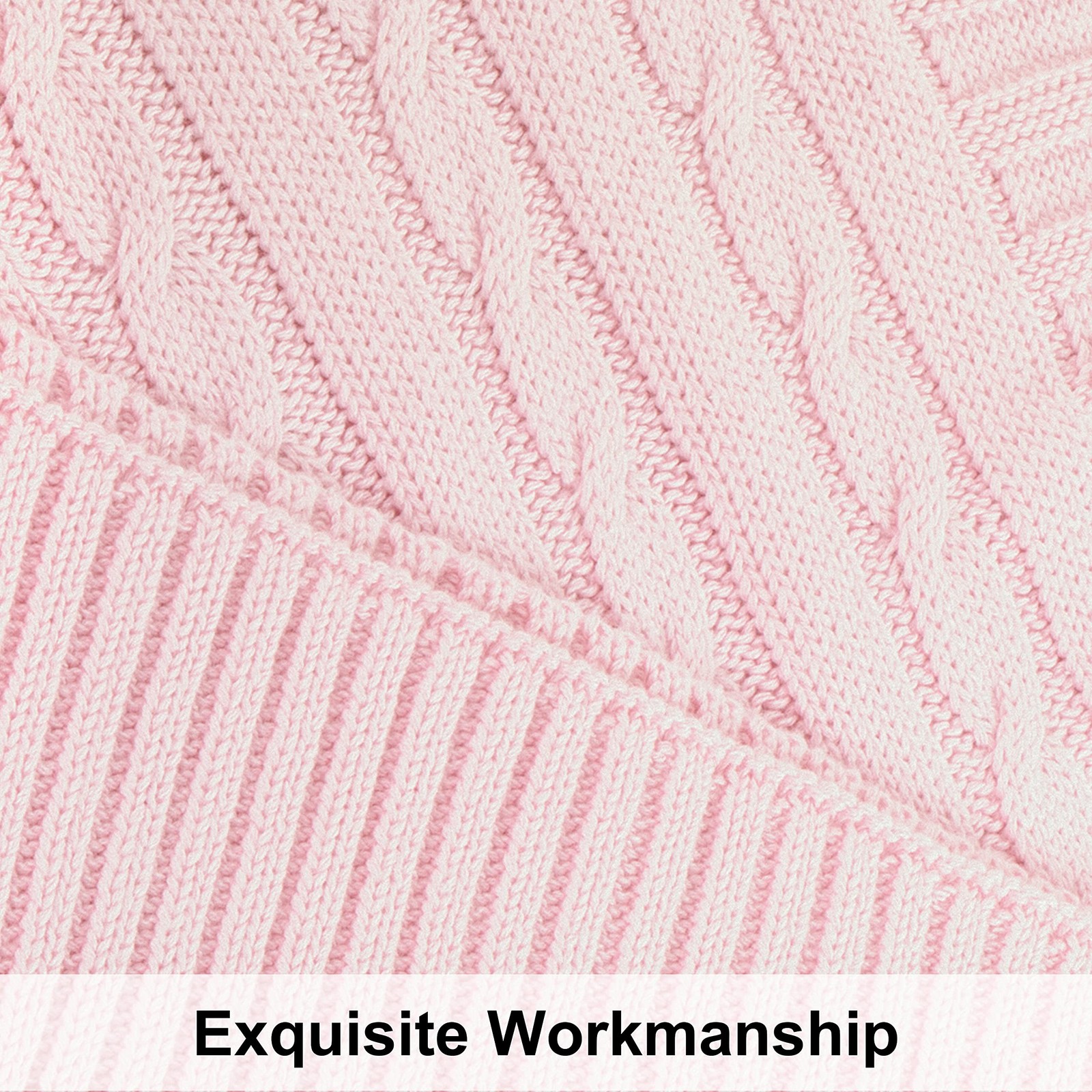 NTBAY 100% Pure Cotton Cable Knit Throw Blanket, Throw(51″x67″), Baby Pink