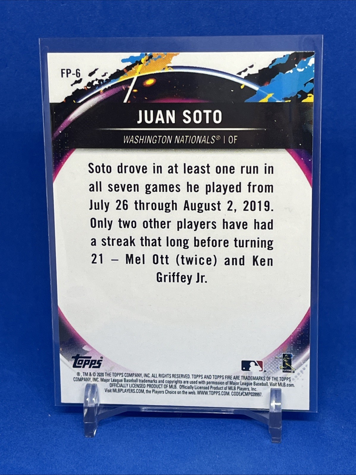 2020 Topps Chrome Topps Fire Preview Juan Soto #FP-6 Washington Nationals