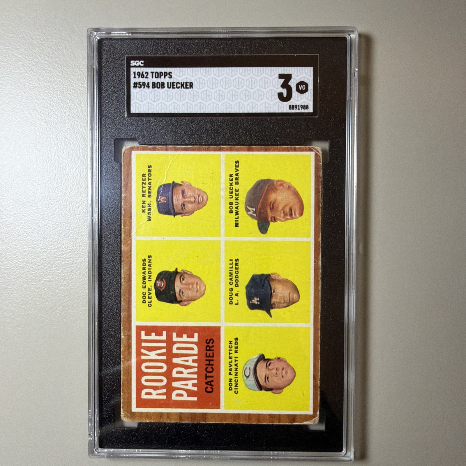 1962 Topps #594 Bob Uecker Rookie Card RC SGC 3