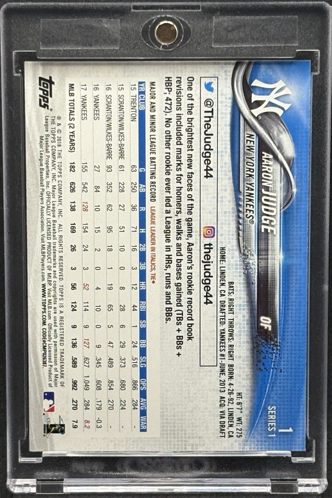 Aaron Judge RARE ROOKIE CUP INVESTMENT CARD YANKEES TOPPS MVP MINT