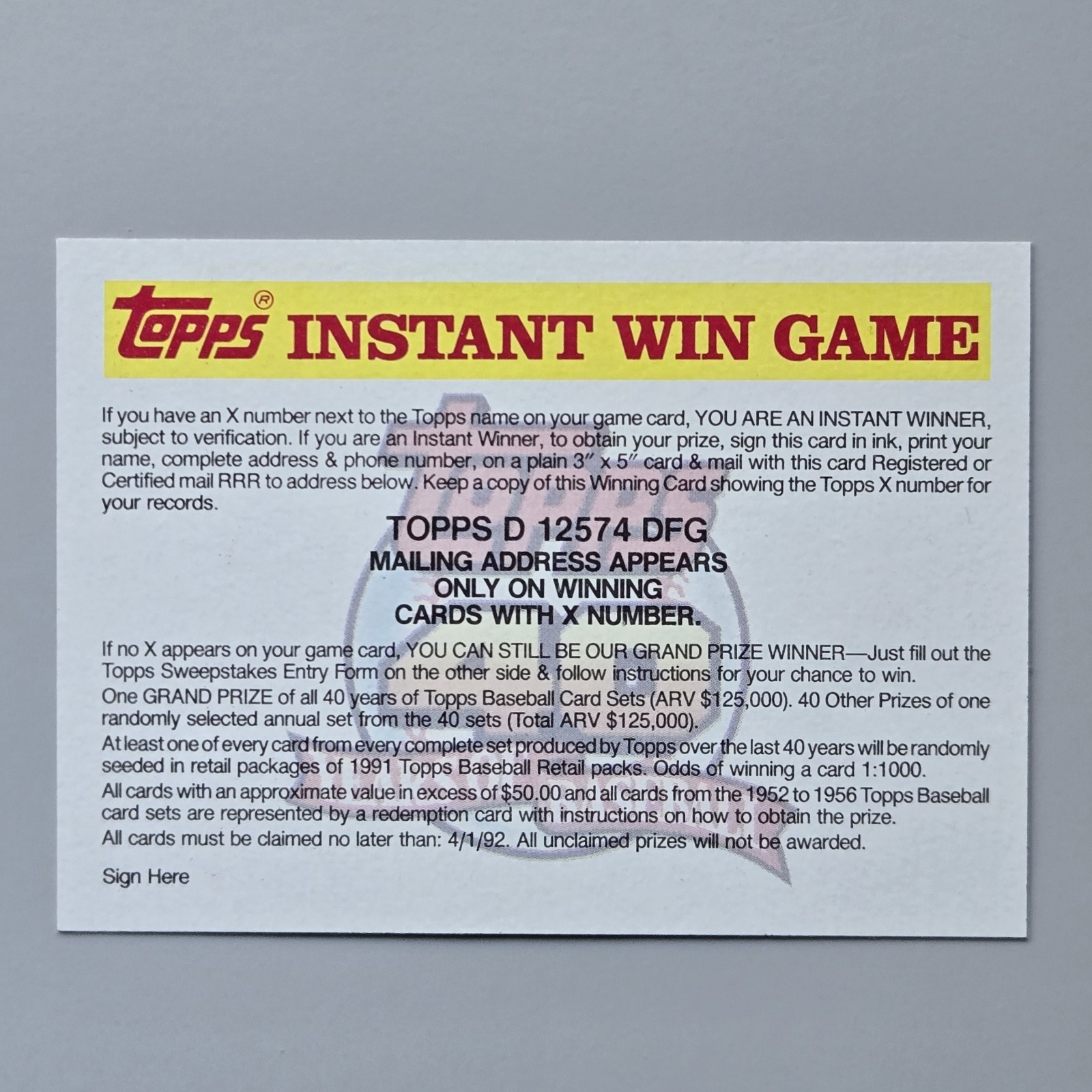 LOT OF 36 CARDS – 1991 Topps Baseball 40th Anniversary Instant Win Game Contest