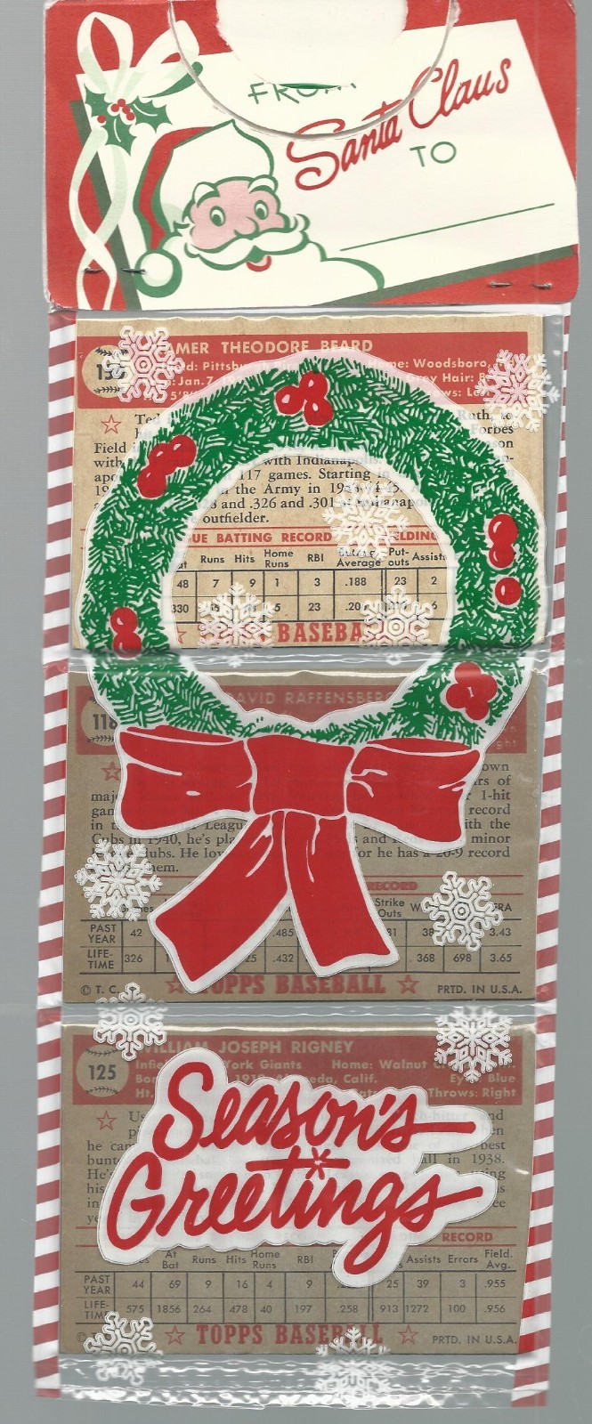 1952 TOPPS Christmas RACK PACK POSSIBLE MICKEY MANTLE ROOKIE/ED MATHEWS R!!!