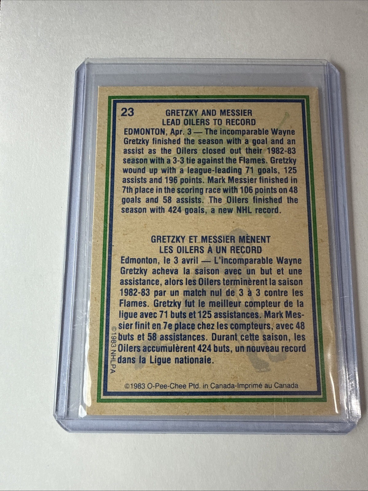 1983-84 Mark Messier & Wayne Gretzky O-Pee-Chee Highlight Card # 23