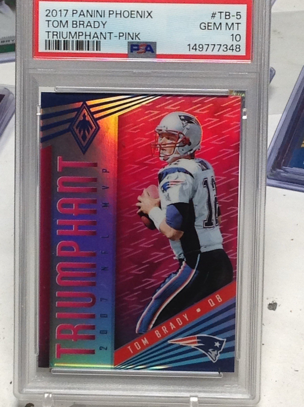 2017 Phoenix Triumphant Tom Brady #TB-5 Pink Prizm /199 NFL MVP Patriots PSA 10