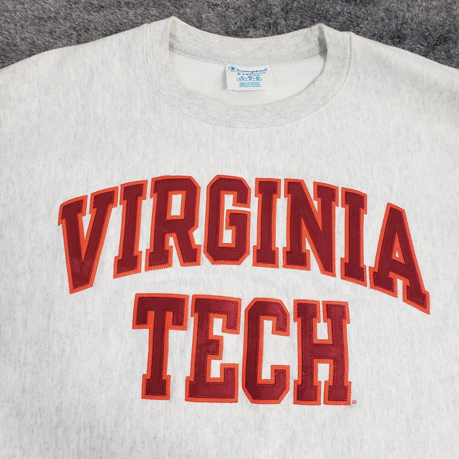 Virginia Tech Sweatshirt Mens XL Champion Reverse Weave Embroidered Hokies Gray