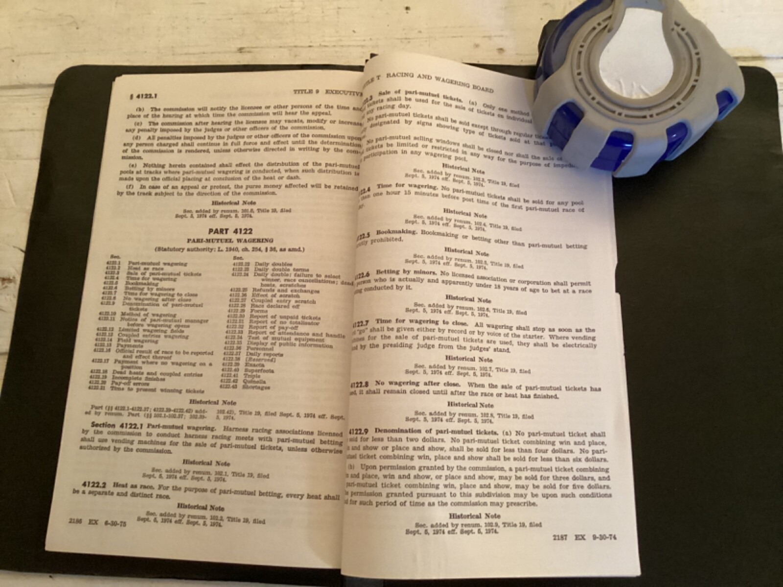 1974 New York State Harness Horse Racing Rules and Regulations