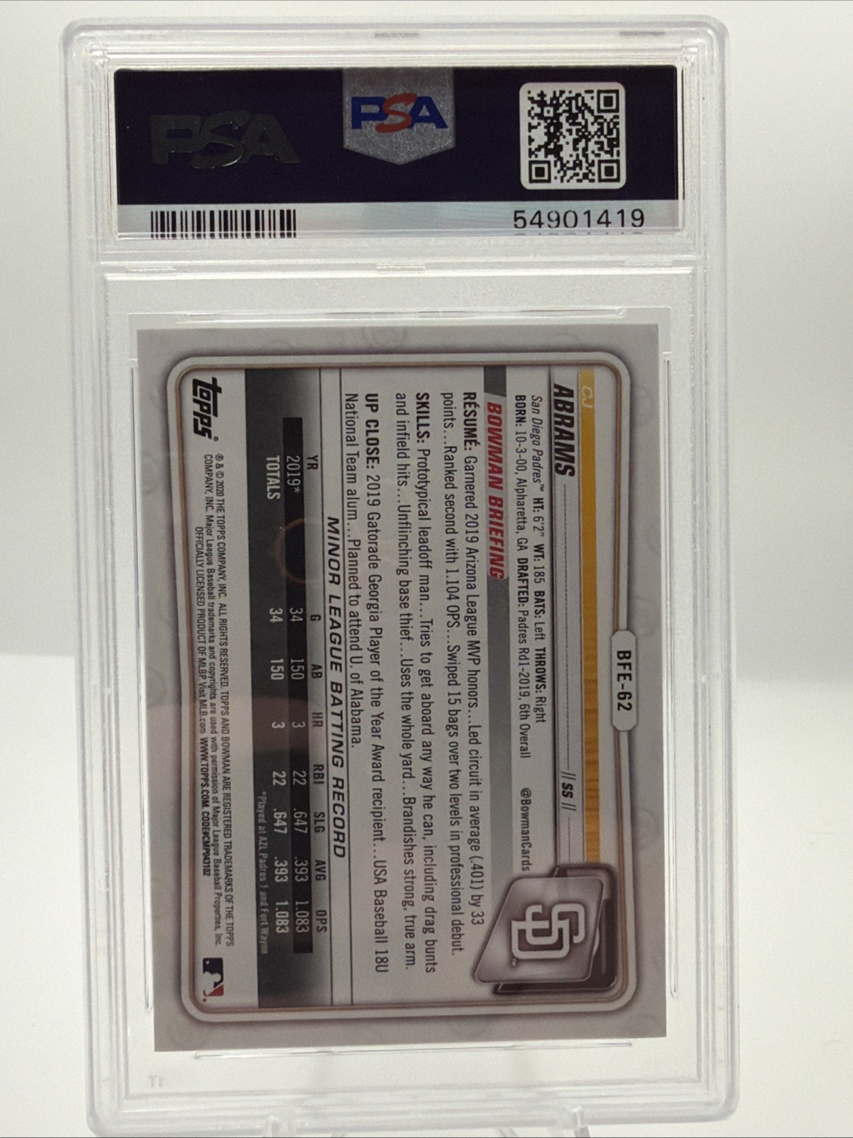2020 Bowman 1st Edition – C.J. Abrams #BFE-62 Blue Foil /150 (RC)