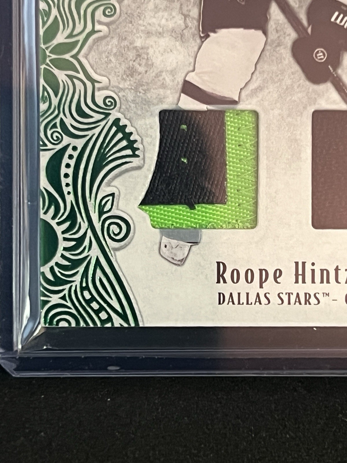 Roope Hintz #1/65 1st on Print Dual Game Used Patch Emerald Color Match