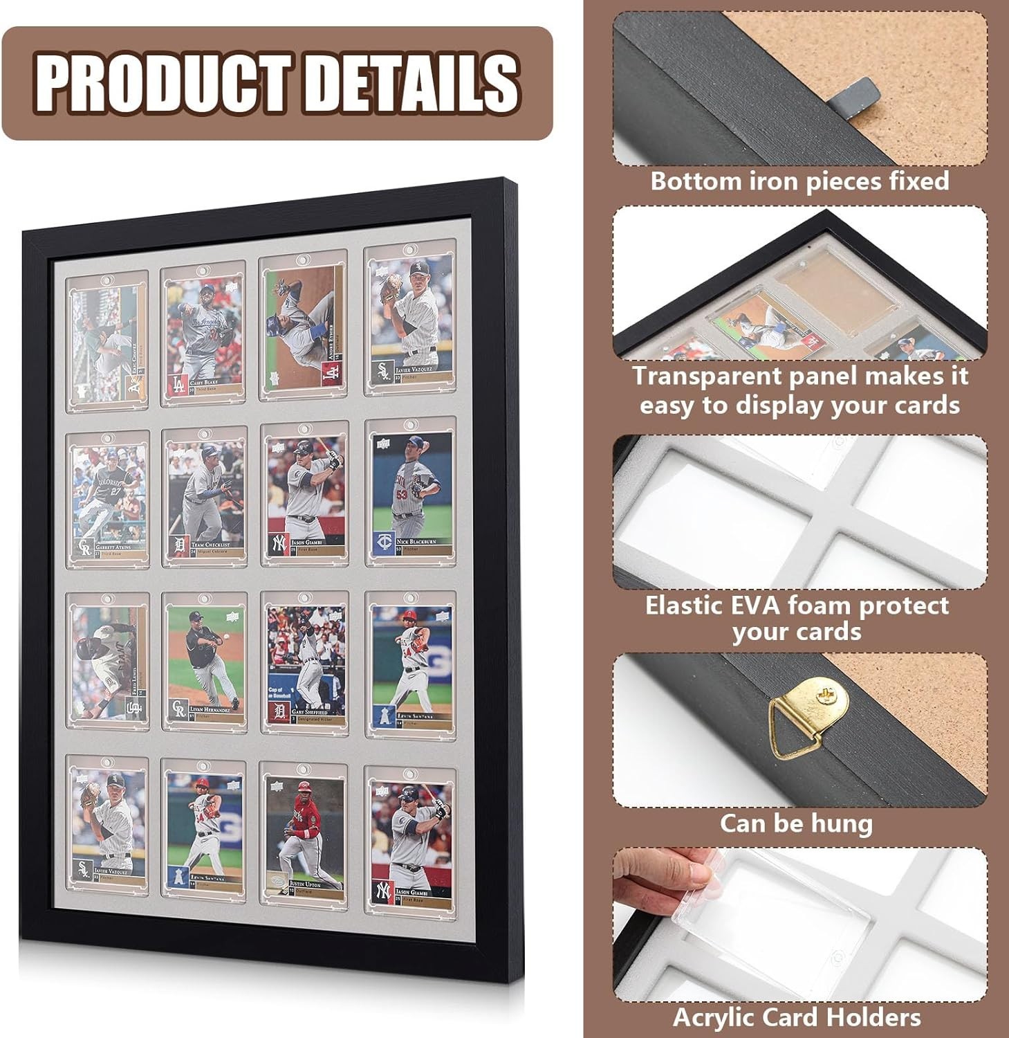 16-Grid Trading Card Display Frame with UV Protection for Sports Collectors