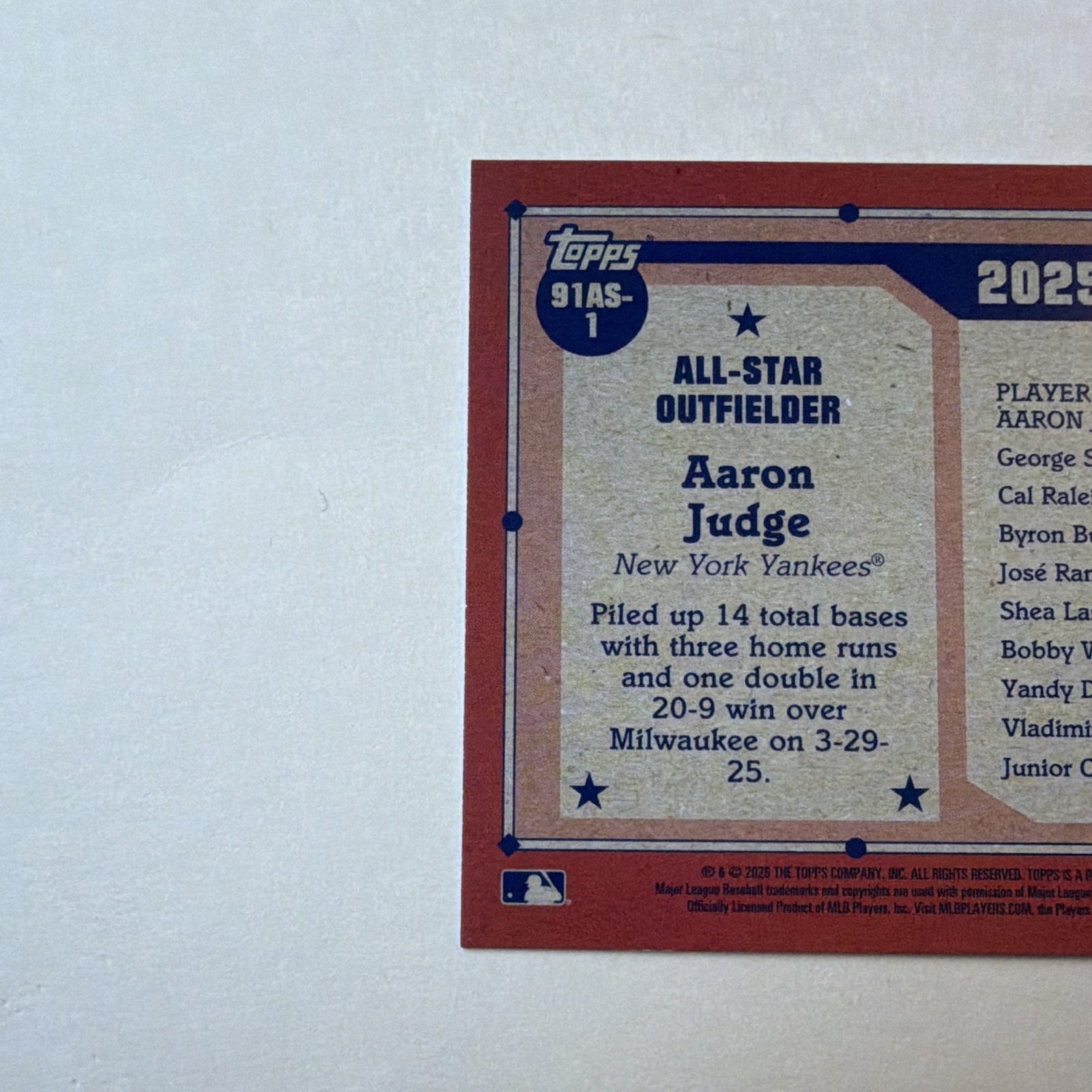 Topps 2026 Series 2 – Aaron Judge – 1991 Topps Insert – New York Yankees #T91-34