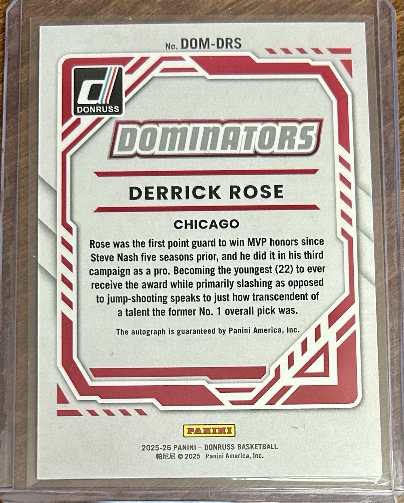 2025 Panini Donruss Derrick Rose Dominators Auto #6/25 Chicago Bulls