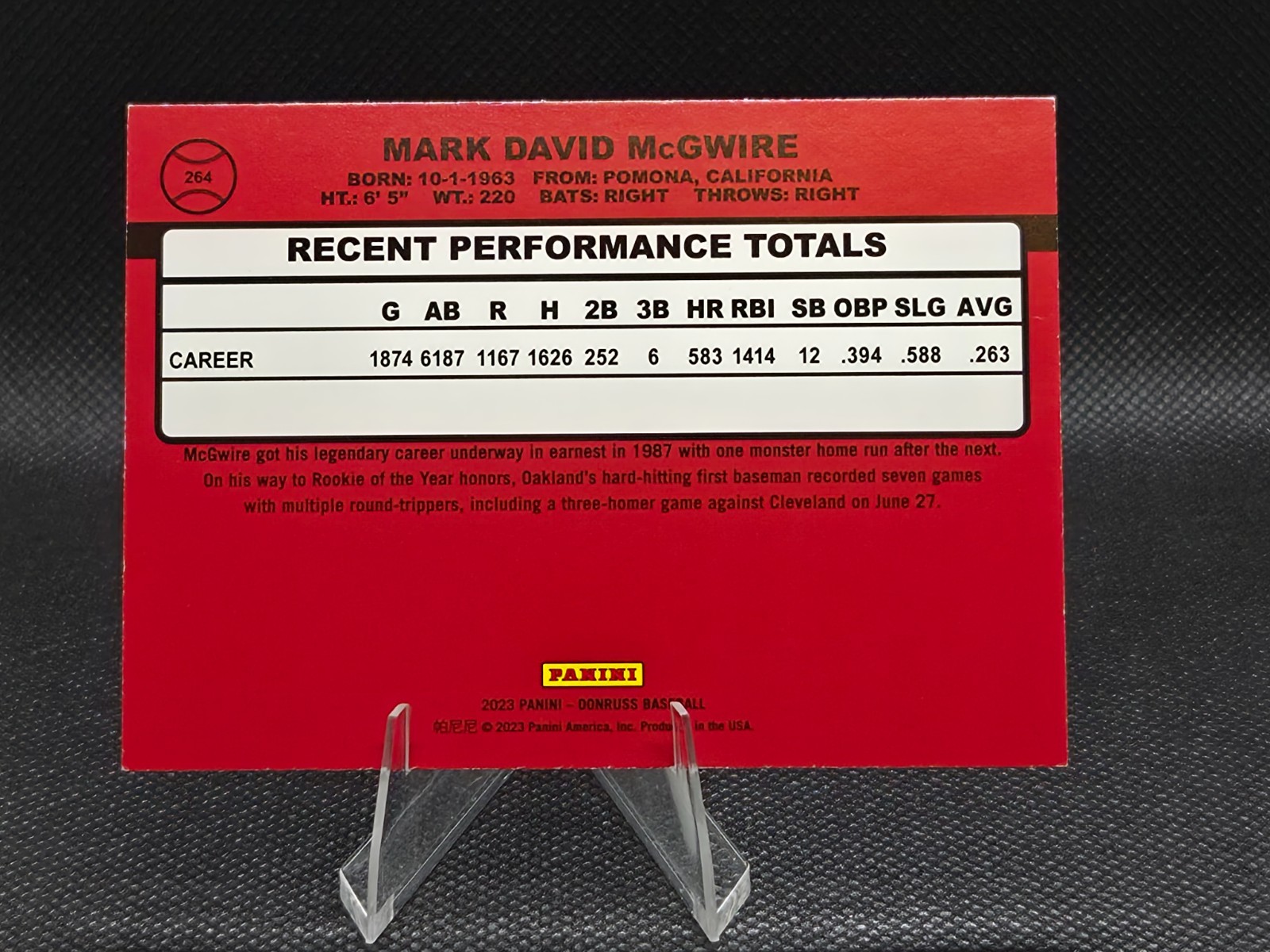 2023 Panini Donruss Retro 1990 Variation Mark McGwire #264 Holo Purple Reverse