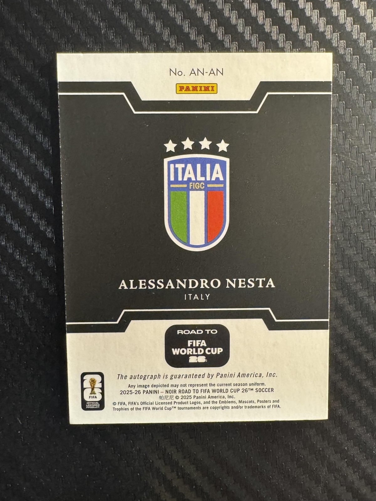 2025-26 Panini Noir Road to The World Cup Alessandro Nesta Auto /25