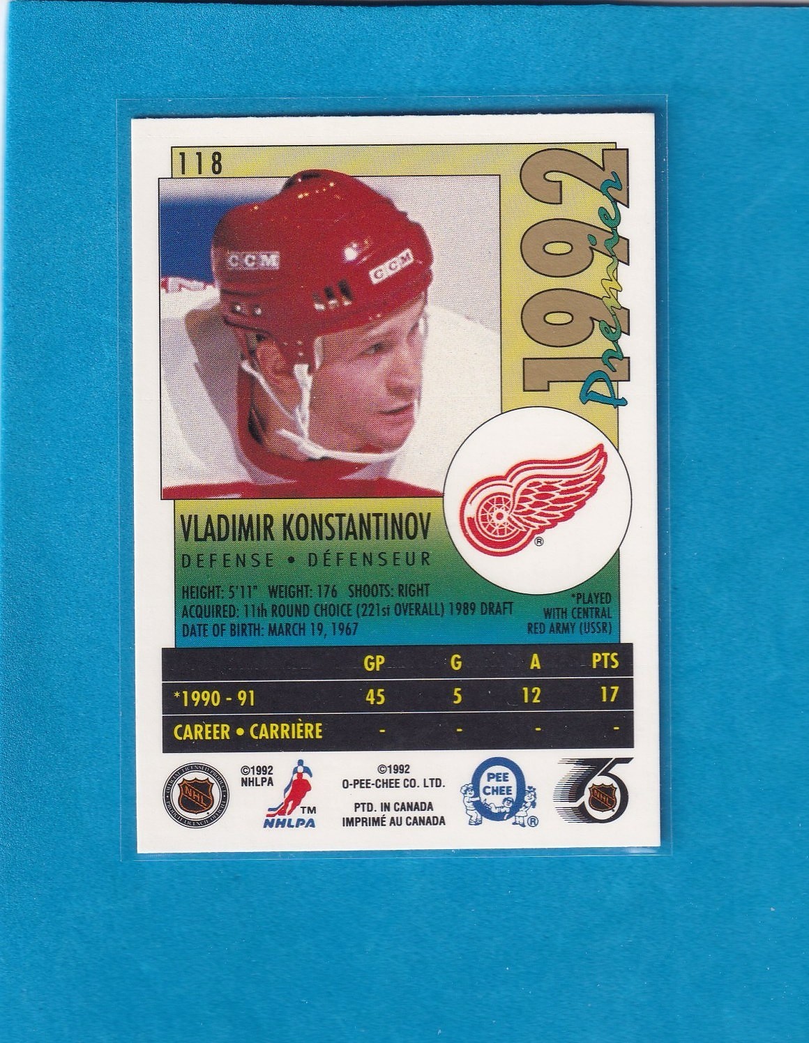 1991-92 O-Pee-Chee Premier – Vladimir Konstantinov #118 (RC)