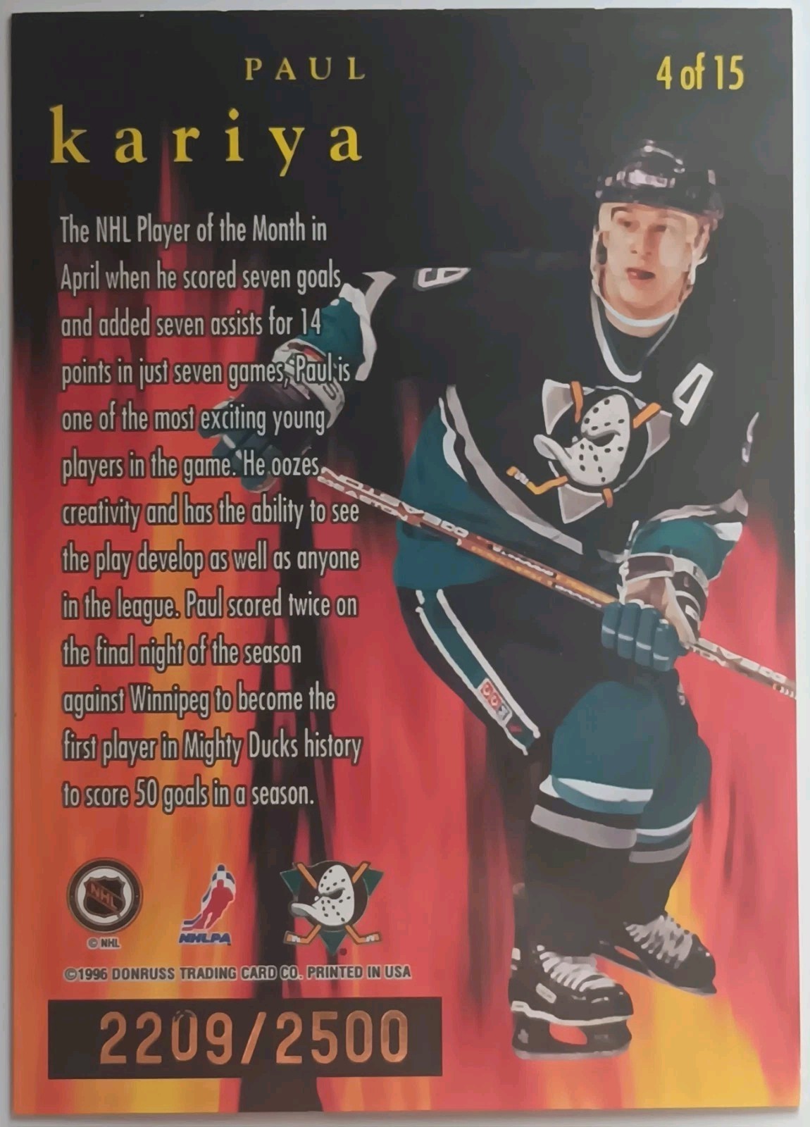 1996-97 Leaf Fire on Ice Paul Kariya /2500 Anaheim Mighty Ducks