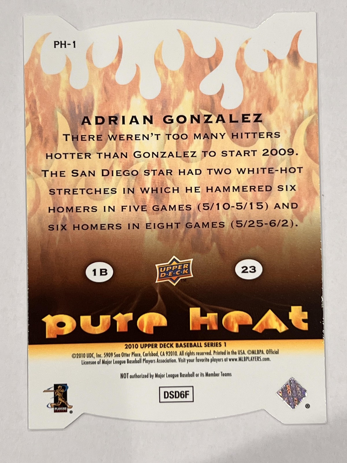 2010 Upper Deck #PH-1 Adrian Gonzalez Pure Heat