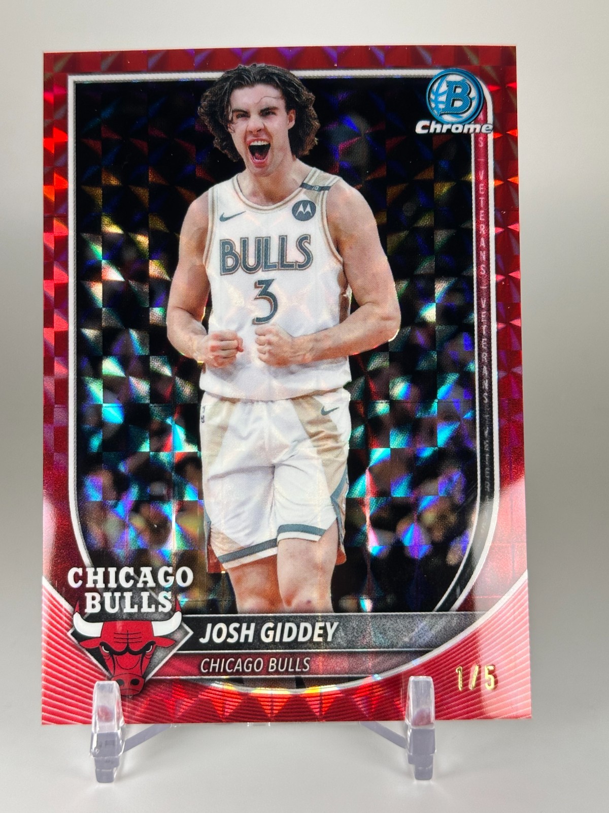 Josh Giddey 2025 Bowman Chrome Red Geometric Refractor 1/5 #BCV-72 Chicago Bulls