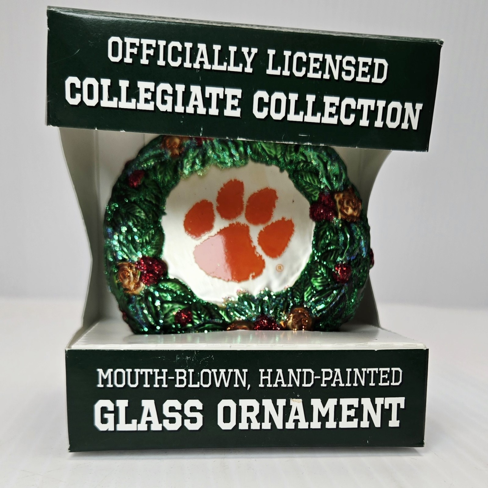 Old World Christmas Clemson Tigers Wreath Glass Ornament 2009 Boxed NCAA