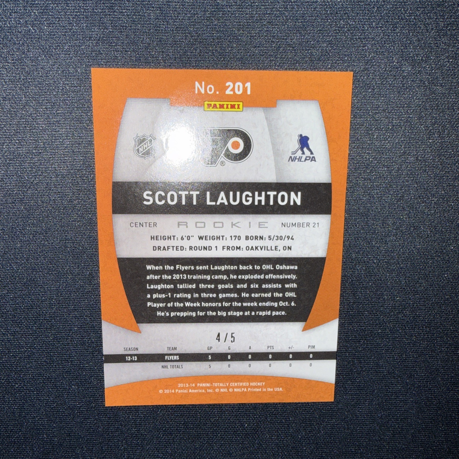 2013-14 Panini Totally Certified Dual Rookie Class Scott Laughton Green 4/5
