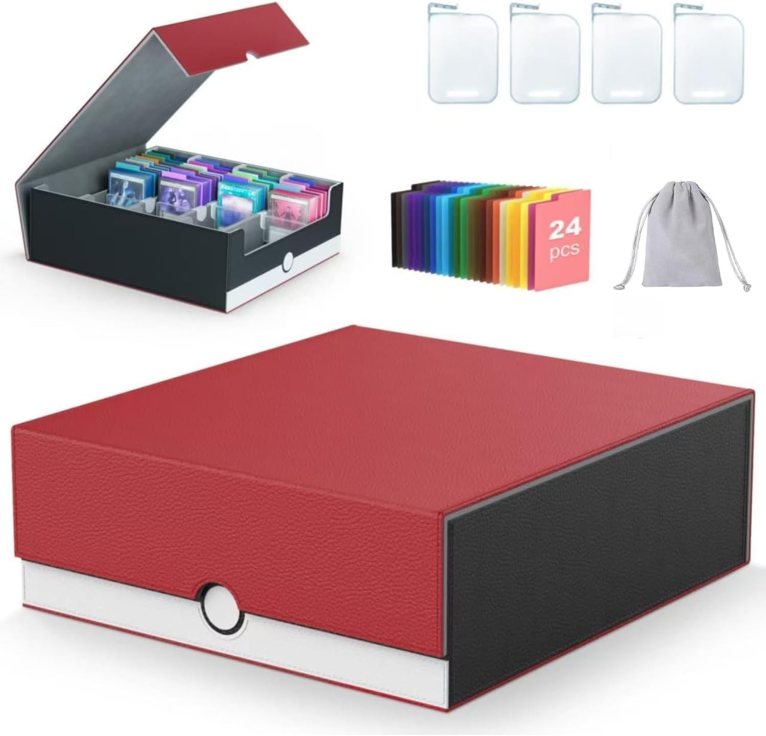 4-Row【3200+】 Trading Card Storage Box, Card Organizer Holder with 24 Dividers…