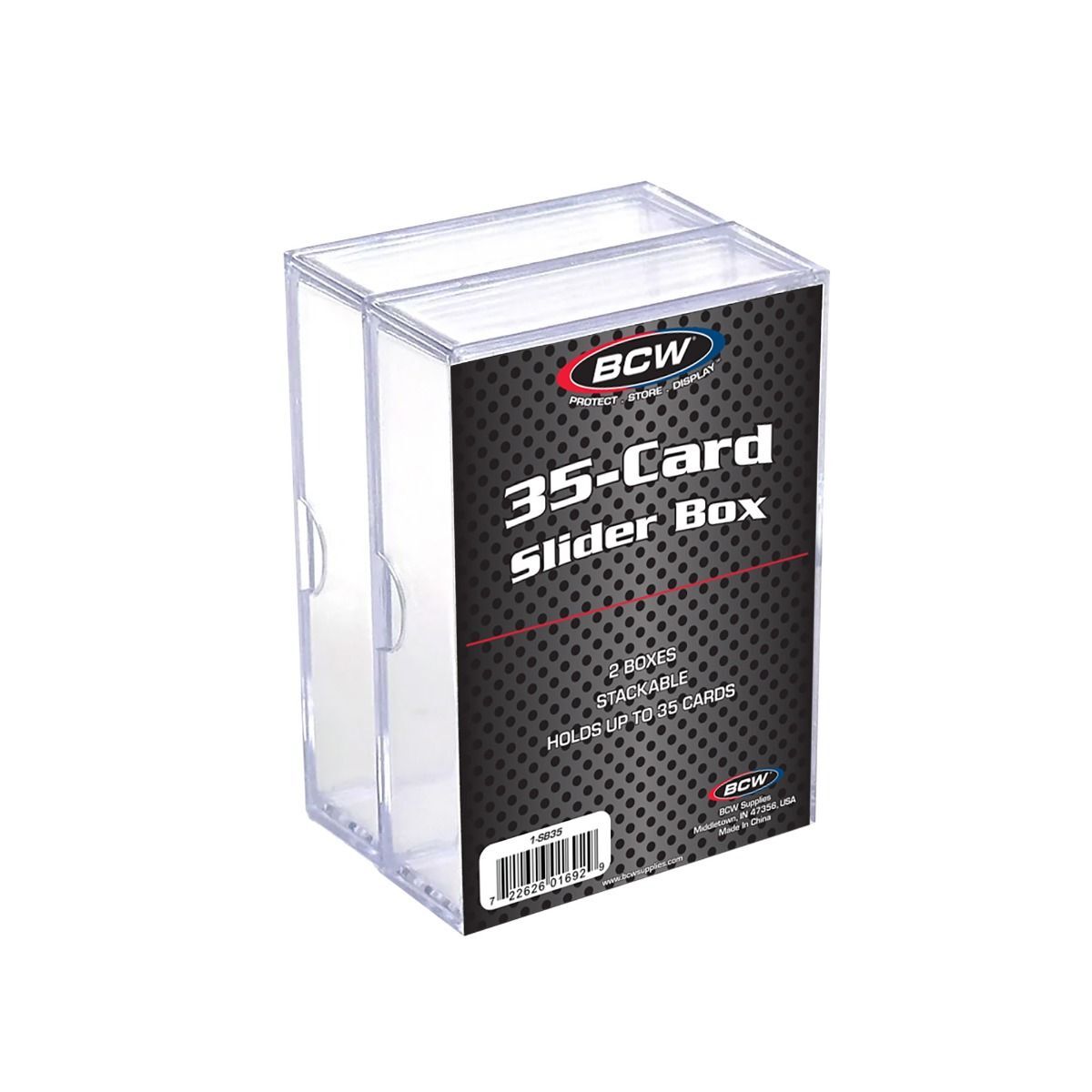 15 packs of 2 (30) BCW 2-Piece Slider Boxes. Holds 35 Standard Sized Cards.