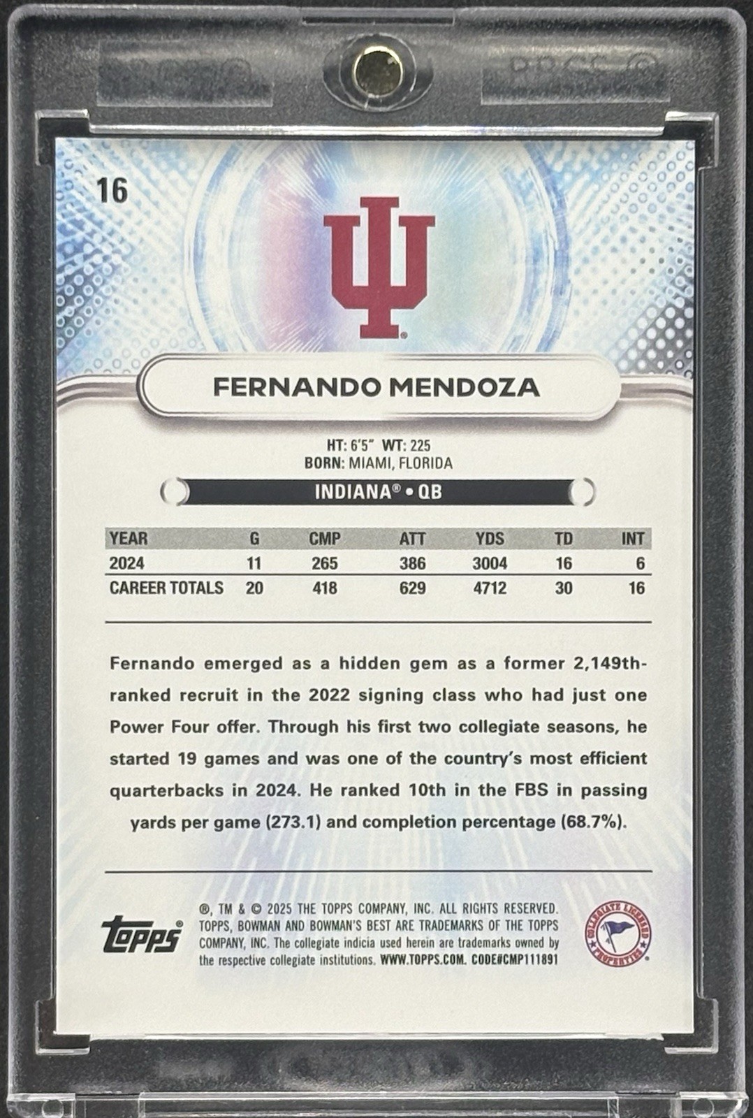 Fernando Mendoza RARE ROOKIE RC CHROME INVESTMENT CARD INDIANA HEISMAN MINT