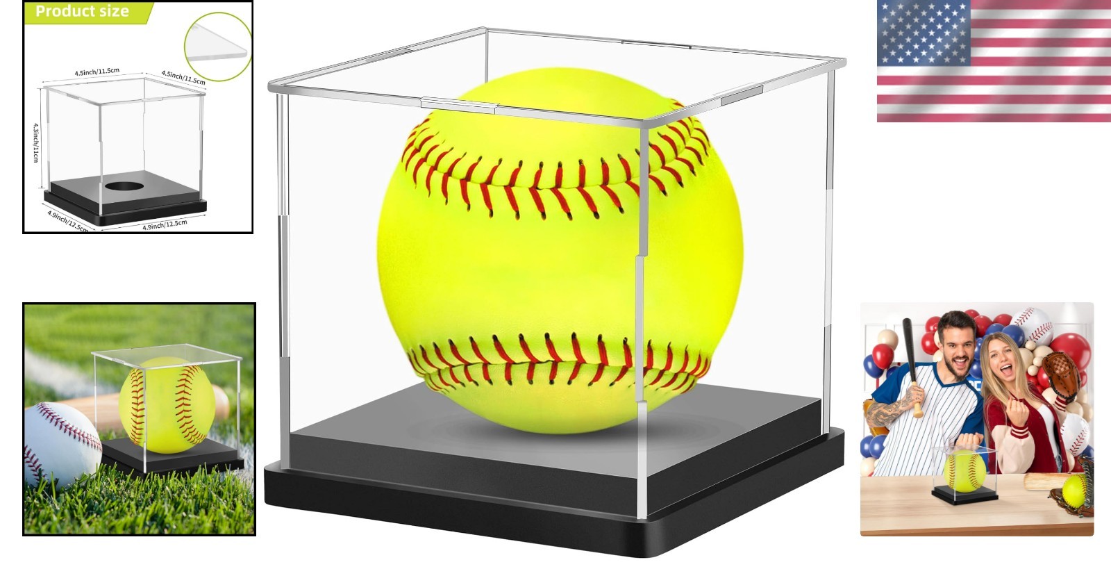Softball Display Case, Plastic Display Holder for Official Size Softball, Clear