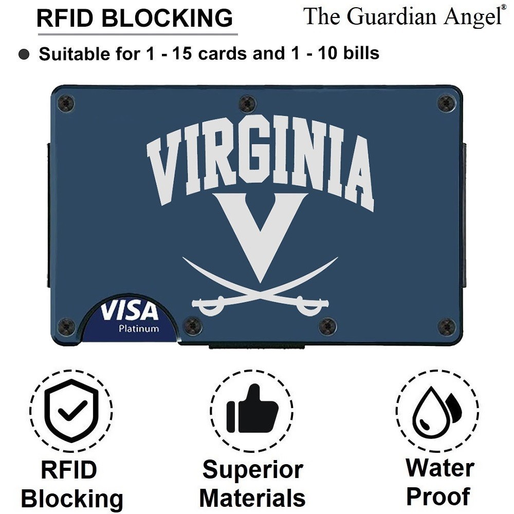 Virginia Cavaliers Engraved Titanium Carbon Fiber Blue RFID Blocking Wallet D7